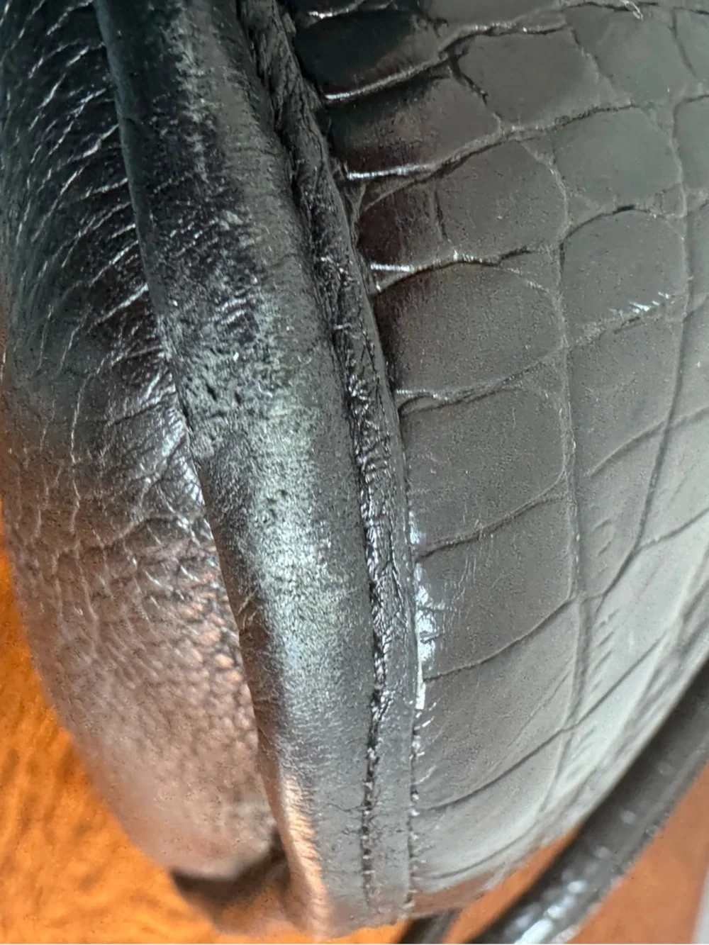 Brighton Black Croc-Embossed Satchel with Heart Accent and Silver Hardware